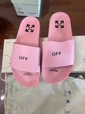 Off-White Pink Logo Slide Sandals for Women